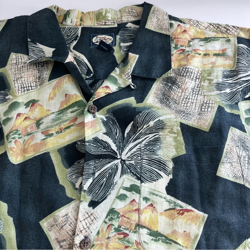 Tommy‎ Bahama Men’s Linen Short Sleeve Button Down Tropical Resort XL black
